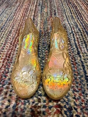 Disney Princess Transparent Gold Glitter Jelly Ballet Flats Light Up